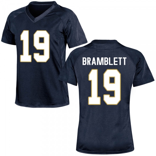 Jay Bramblett Notre Dame Fighting Irish NCAA Women's #19 Navy Blue Game College Stitched Football Jersey JSG2655HP